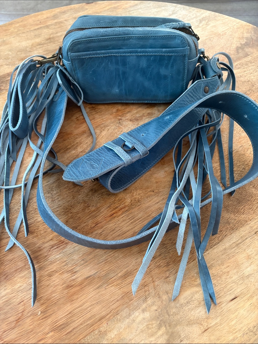 Nena & Co. Blue Leather Fringe Crossbody Purse